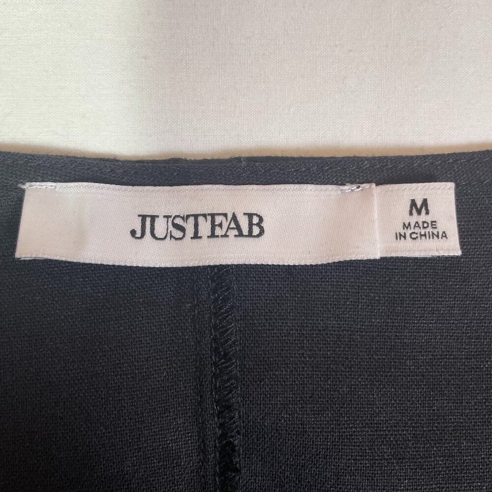 JustFab Puff Sleeve Tie Front Top Crop Top Blouse Black Linen Blend Size M - Picture 10 of 13